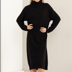 Elegant Womens Black Turtleneck Dress